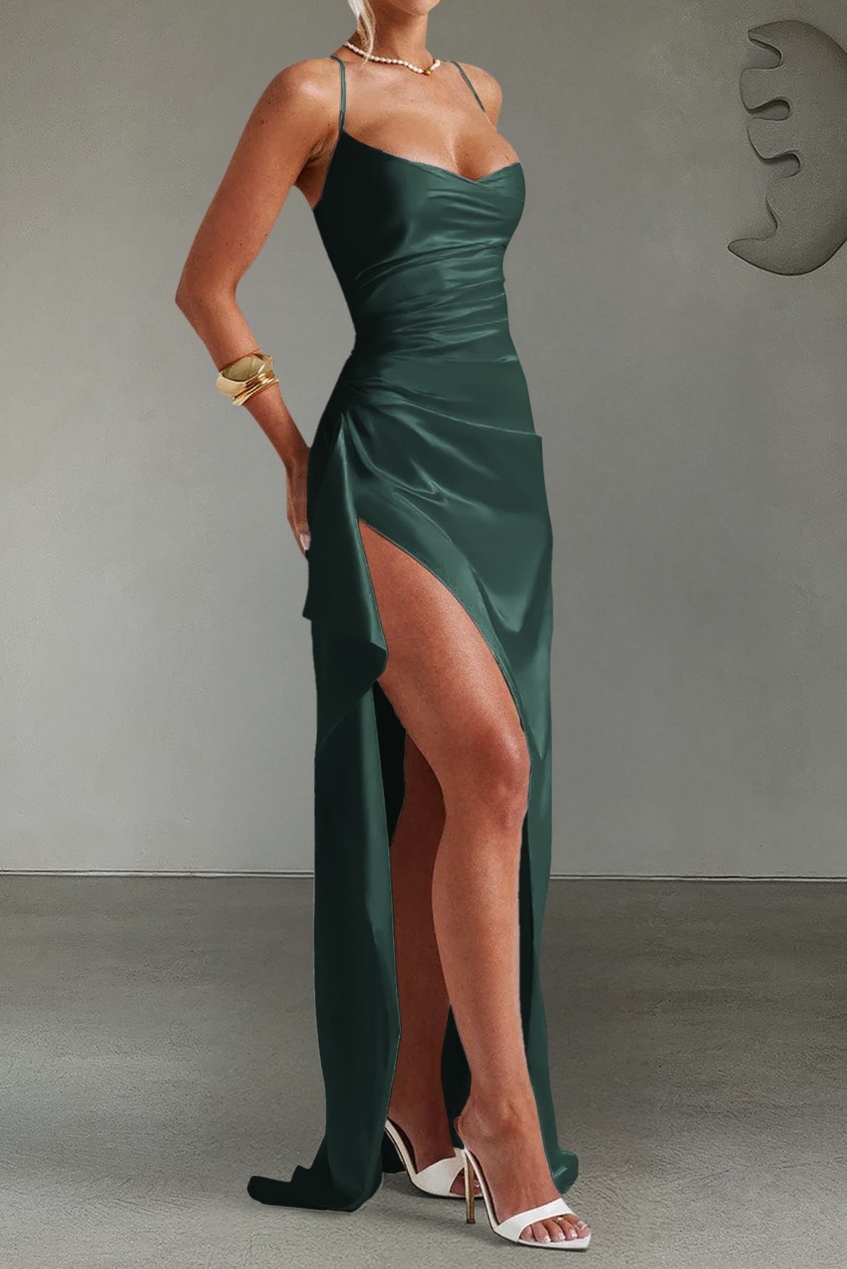 green suspender slits maxi dress