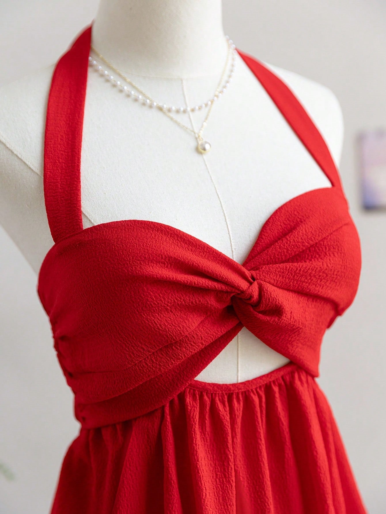 mona Red halter-neck backless mini dress