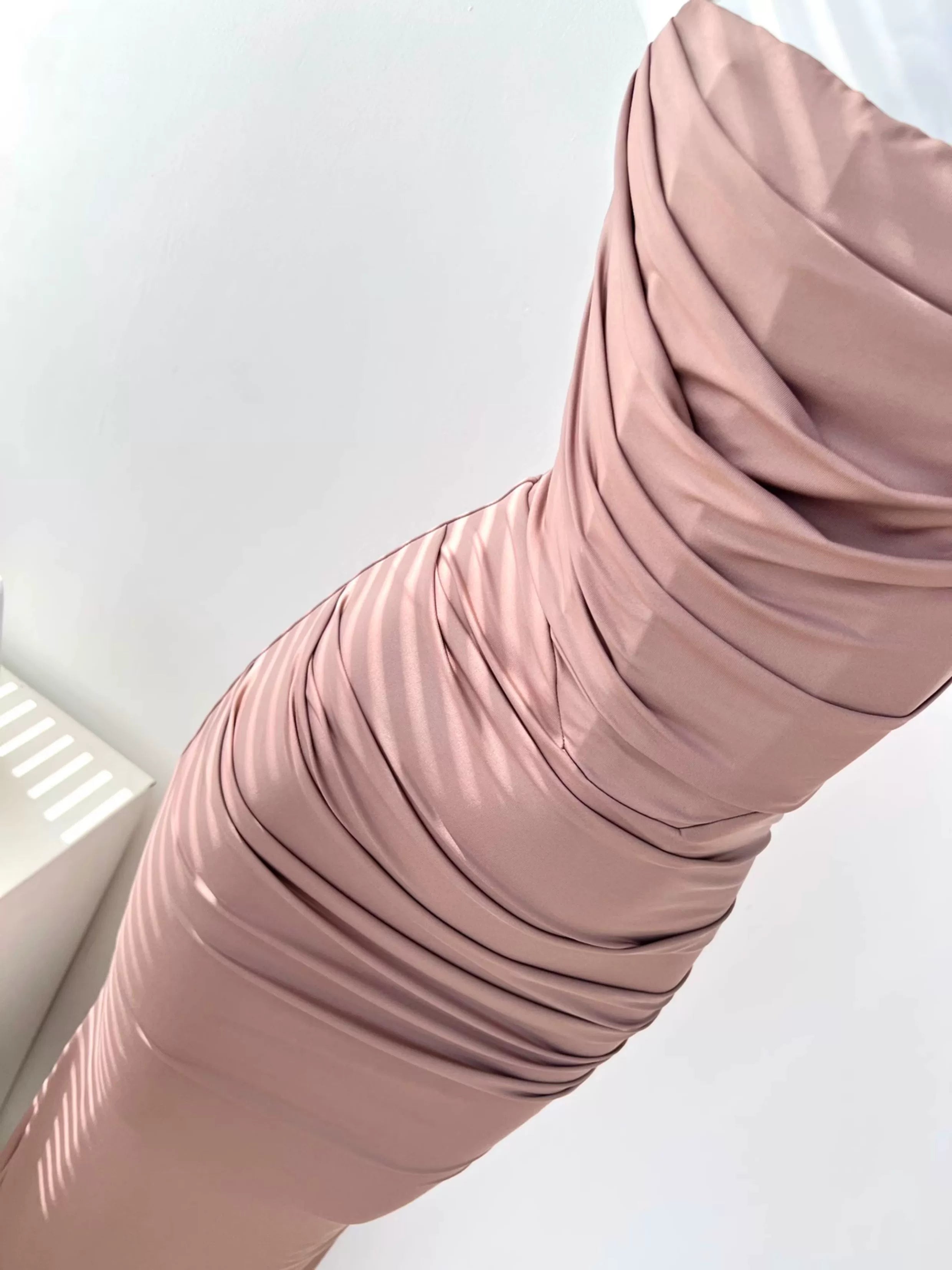 suspenders fishbone folds fishtail maxi dress