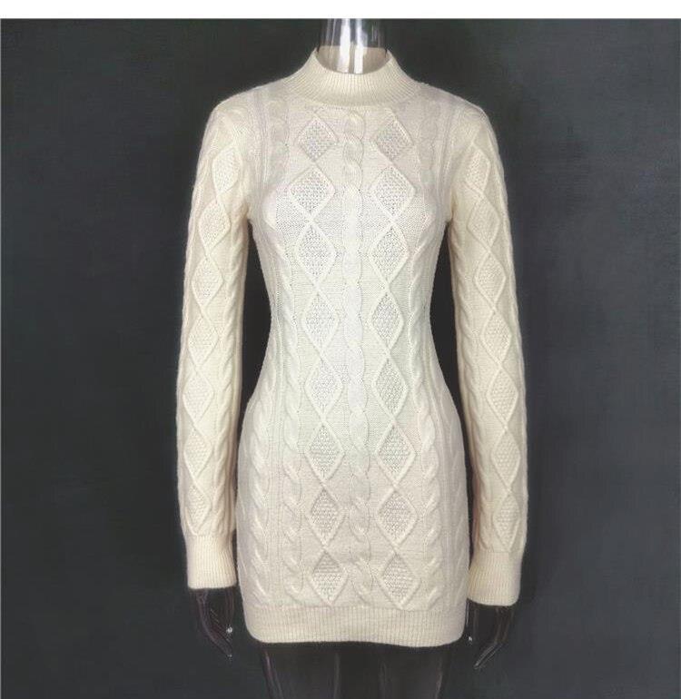 white backless long sleeve twist knitted sweater dress