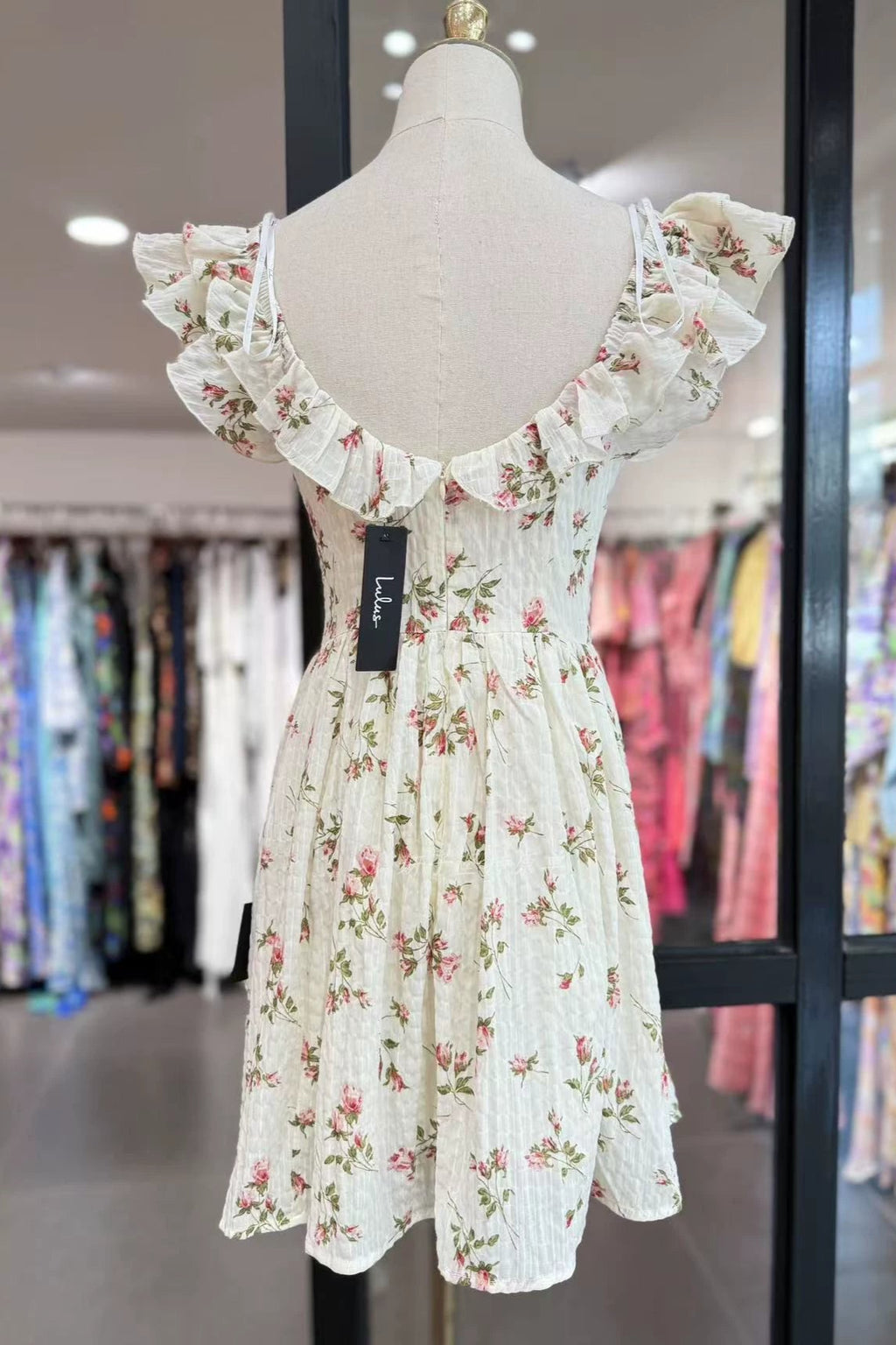 one-shoulder ruffle pattern chiffon mini dress