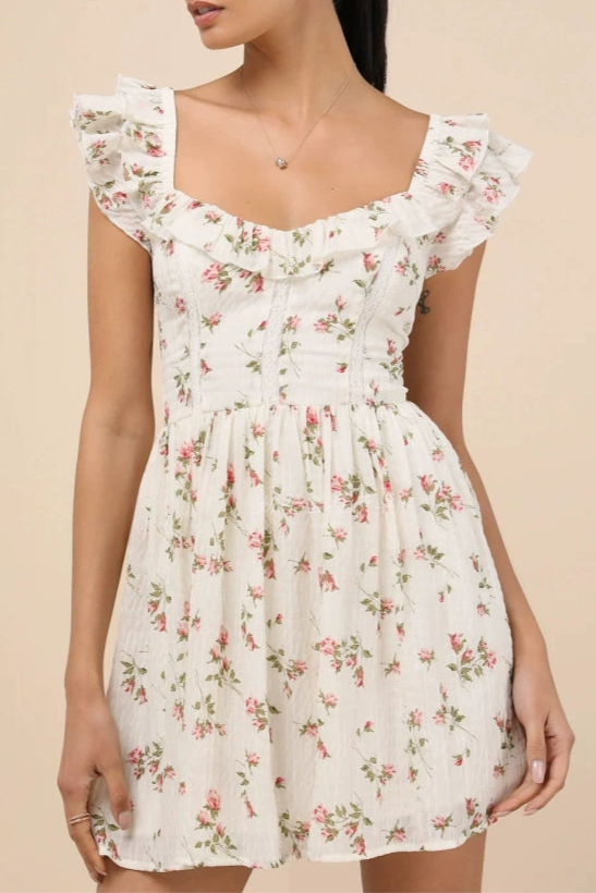 one-shoulder ruffle pattern chiffon mini dress