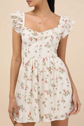 one-shoulder ruffle pattern chiffon mini dress