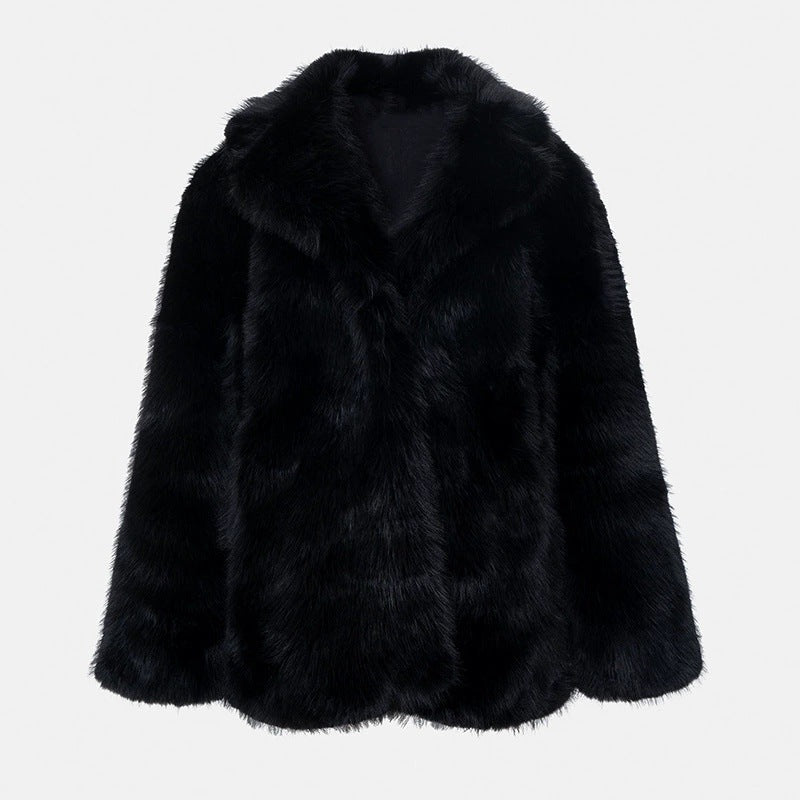 imitation fox fur coat in winter