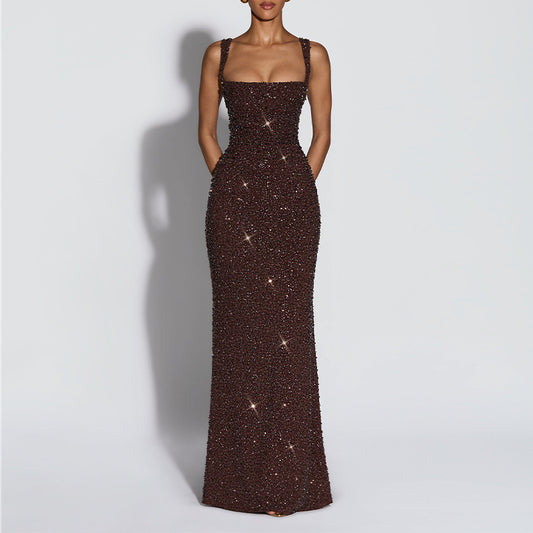 brown slip maxi dress