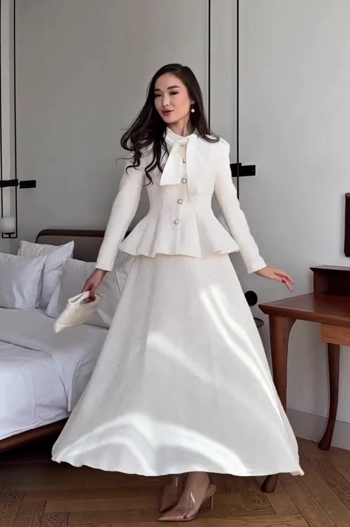 griselda white long-sleeved long skirt suit