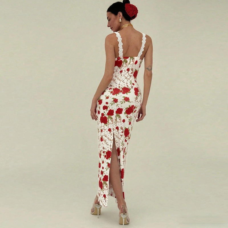 Paneled lace slip dress