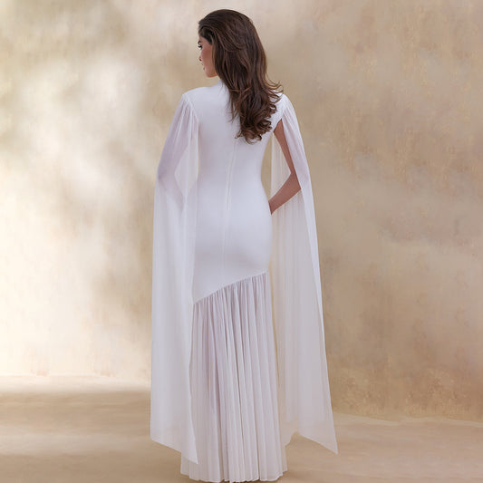 white mesh streamer maxi dress