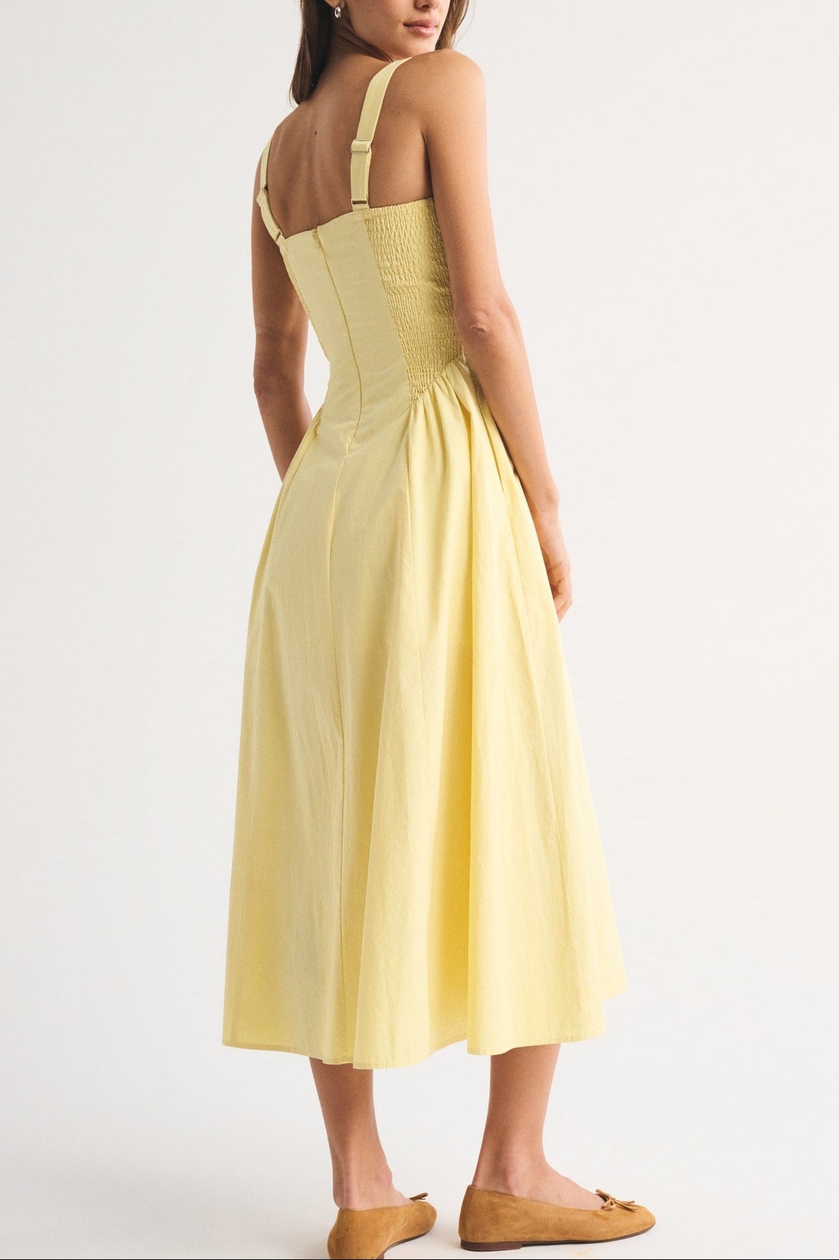 yellow slim large pendulum slip dress