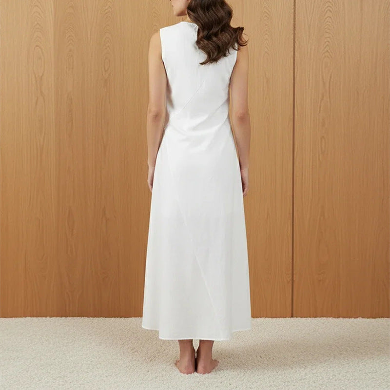 white crew neck sleeveless irregular dress
