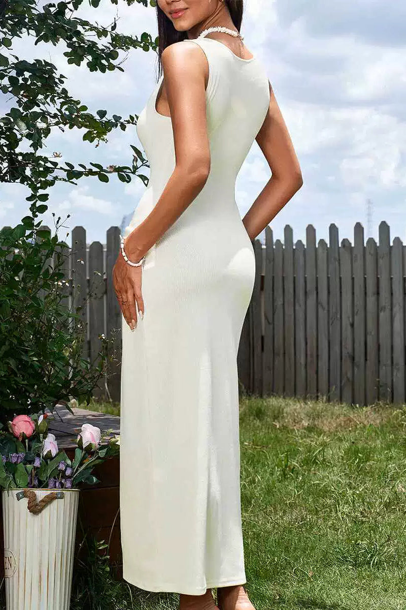 apricot sleeveless maxi dress