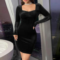 black Square neck bodycon long-sleeved velvet dress
