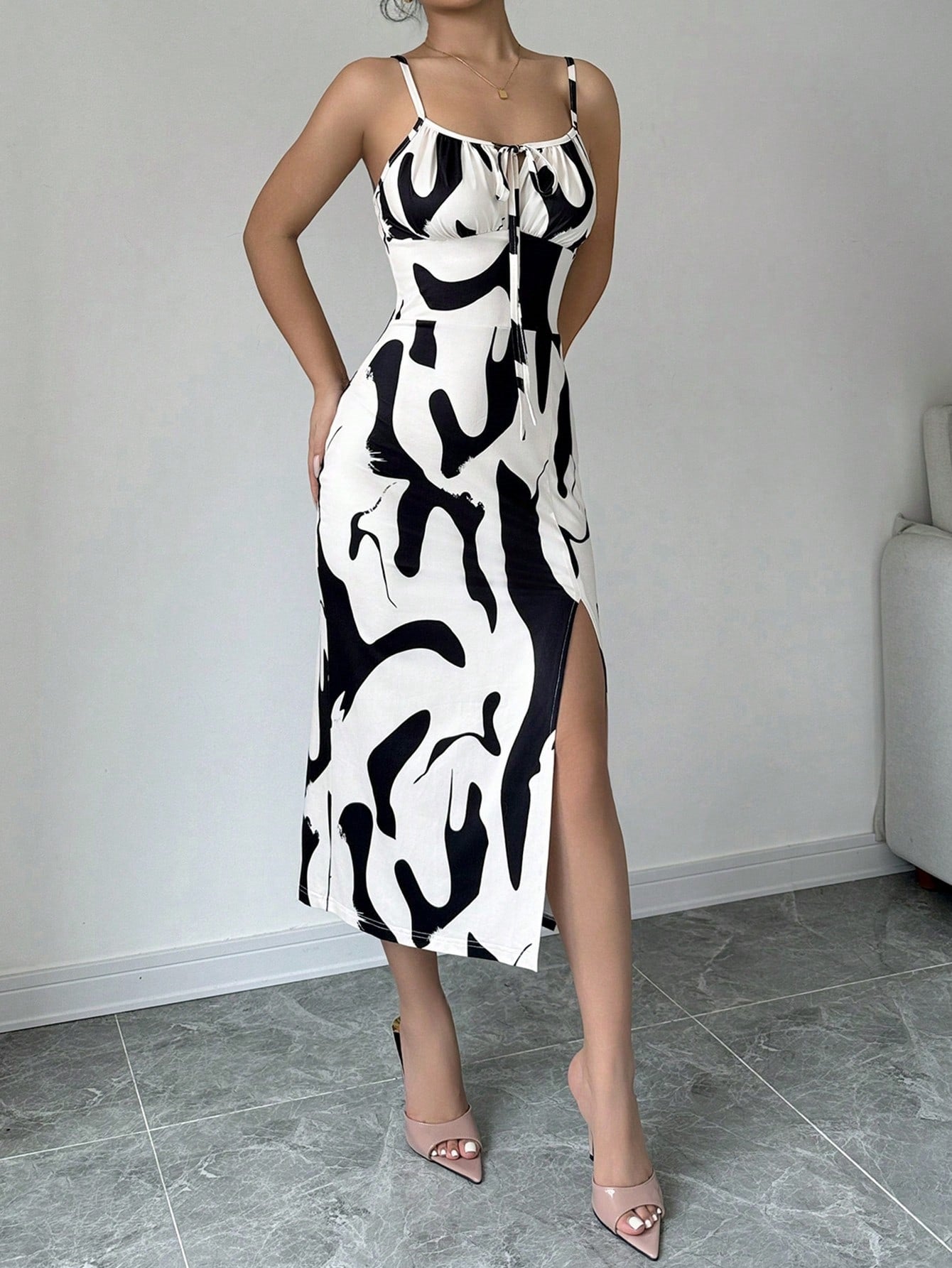 Cow print halter midi dress