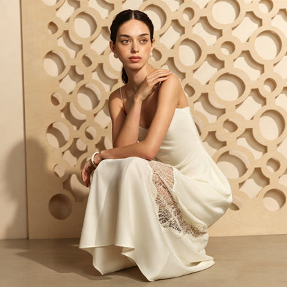 white lace spliced slip dress