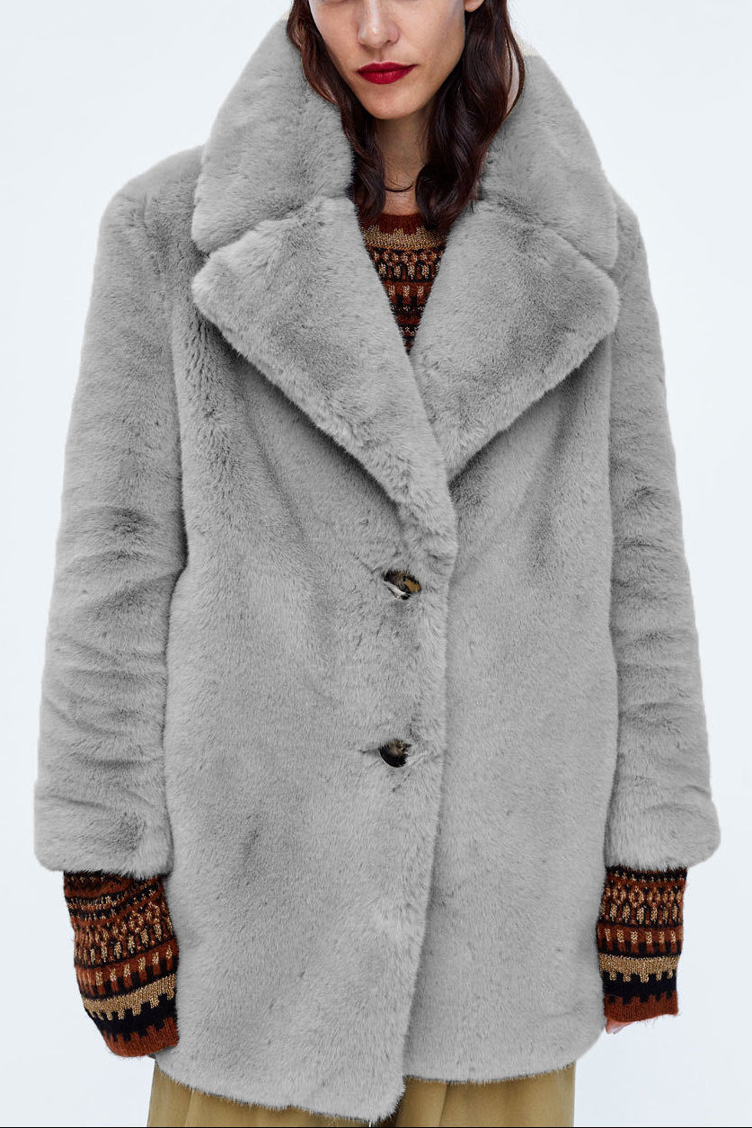 mid-length otter rabbit fur plush jacket