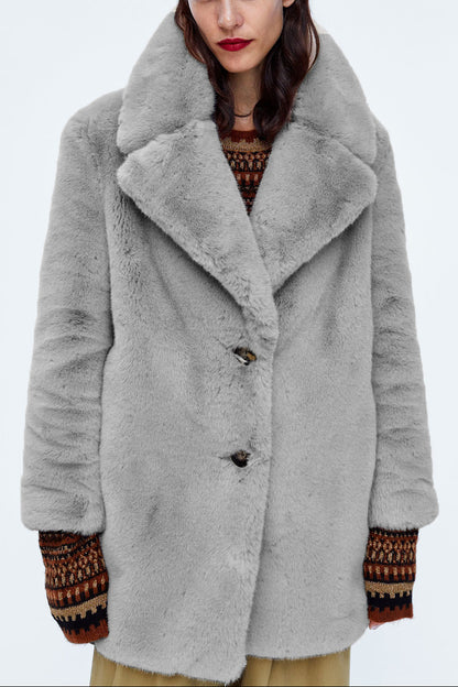 mid-length otter rabbit fur plush jacket