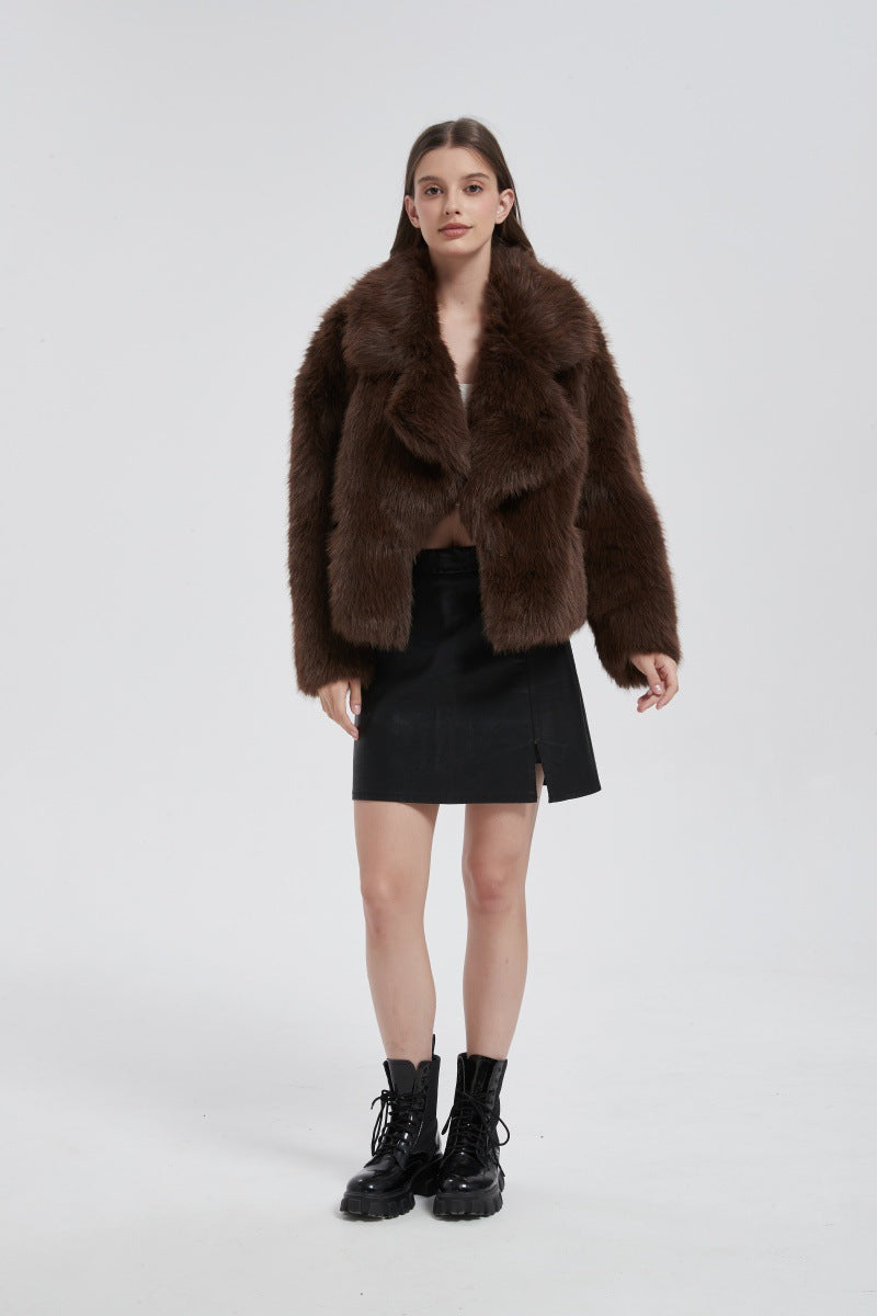 imitation fox fur short fur coat