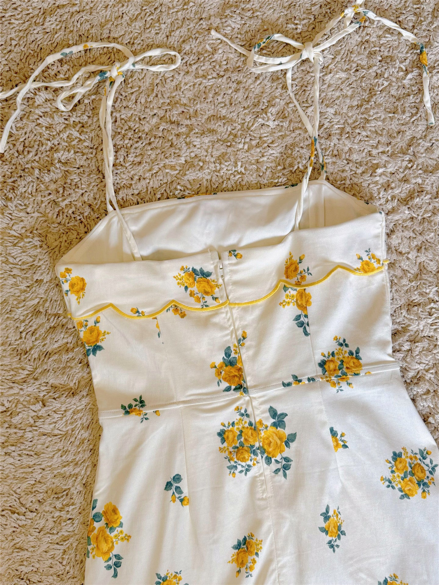 floral side slit lace-up dress