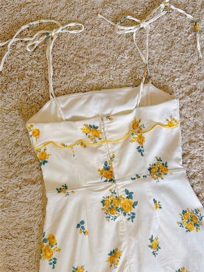 floral side slit lace-up dress