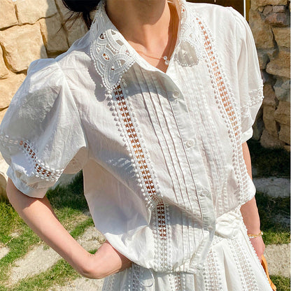 white short sleeve striped shirt