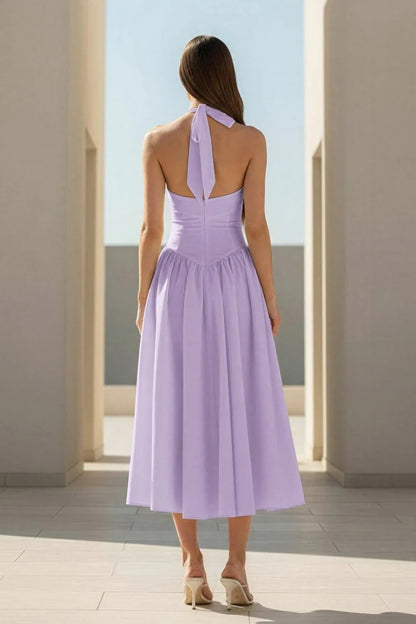 purple Halter Strappy Backless midi Dress