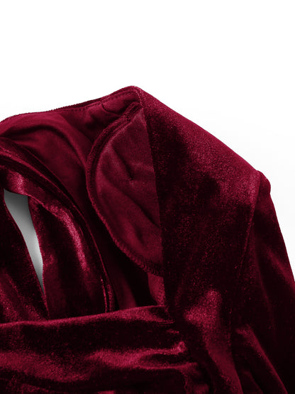 red velvet long-sleeved square neck dress