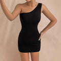 black One-shoulder cutout bodycon mini dress