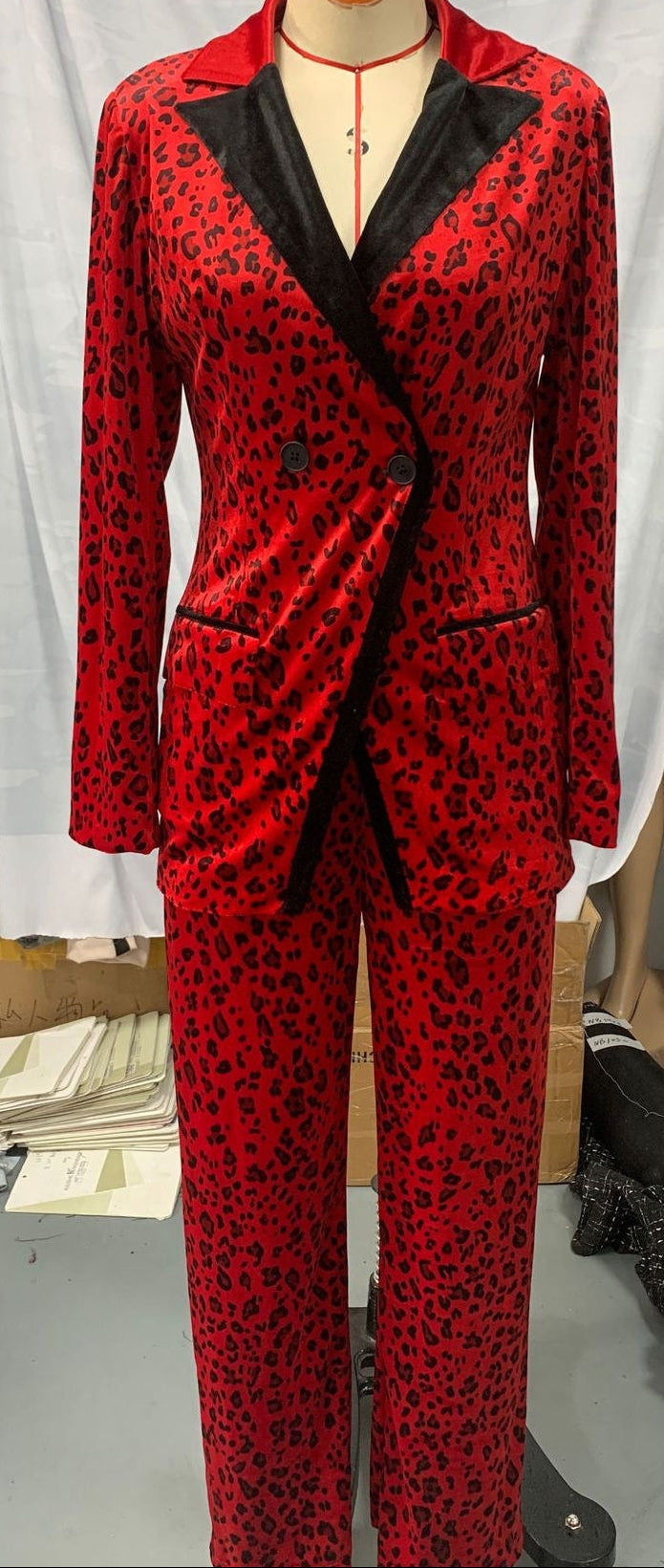 Striking Red Leopard Print Suit