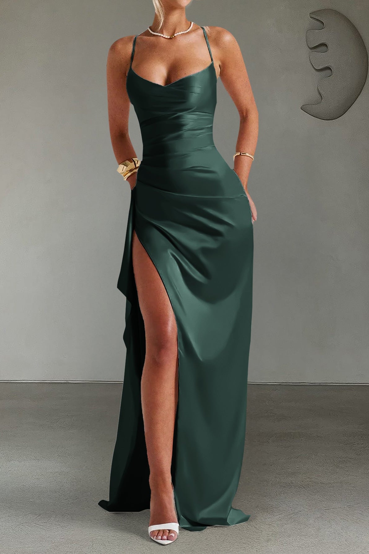 green suspender slits maxi dress