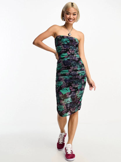 mesh stretch bandeau mini dress