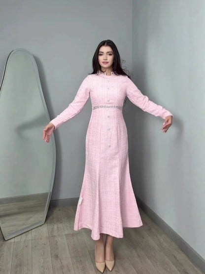 maria pink long sleeve maxi dress