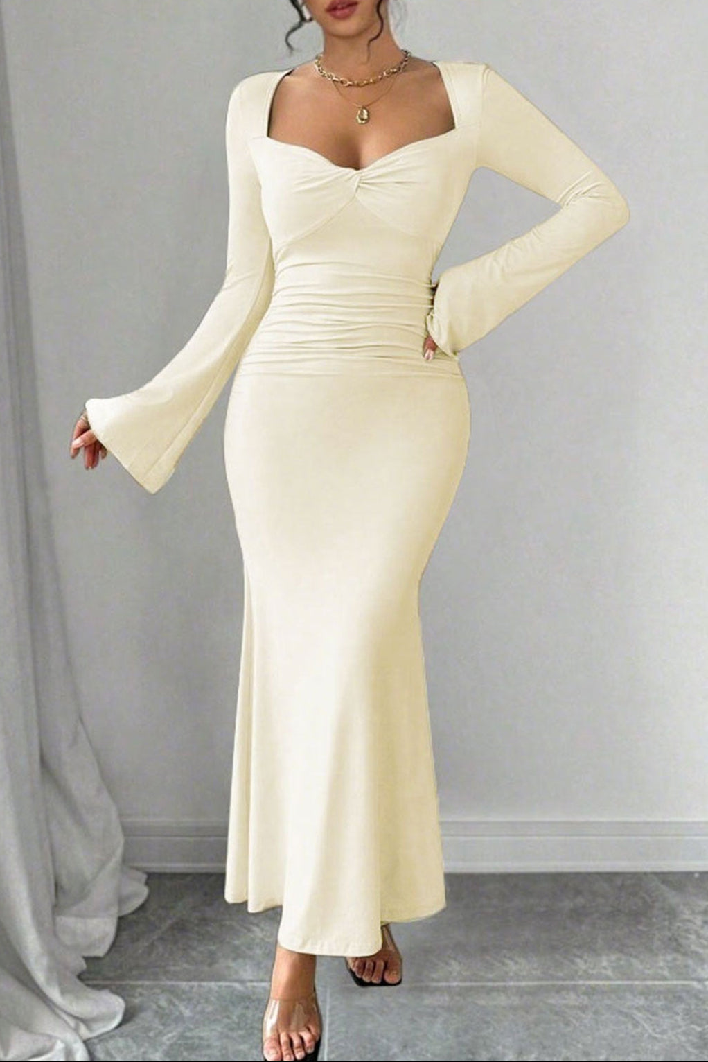 nora apricot long sleeve maxi dress