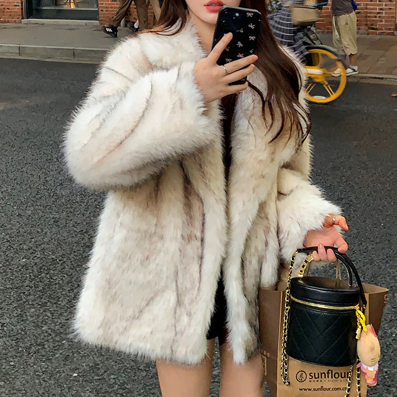 suit collar imitation fox fur coat