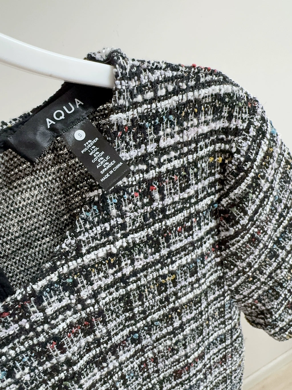 gray tweed short-sleeved mini dress