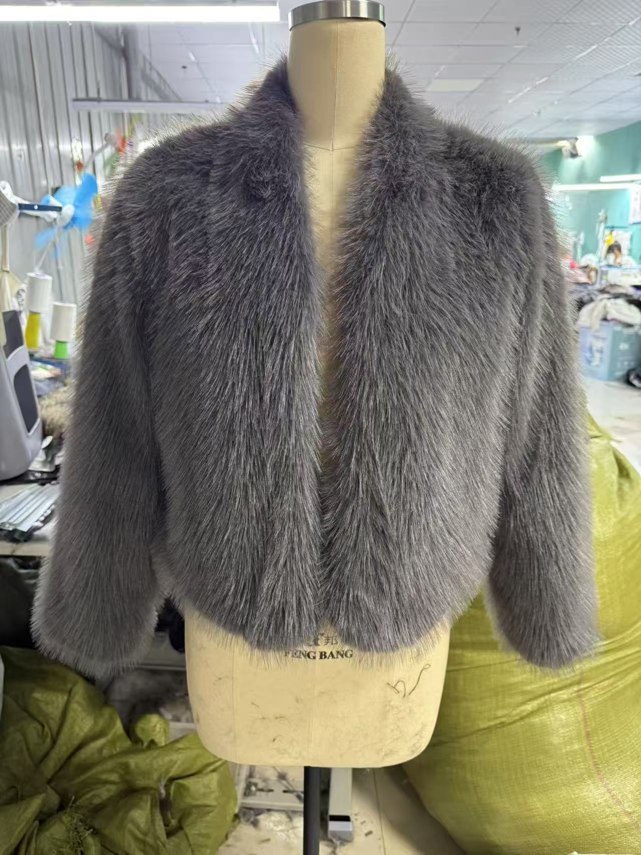 Gray Faux Fox Fur Eco Friendly Long Sleeve Jacket