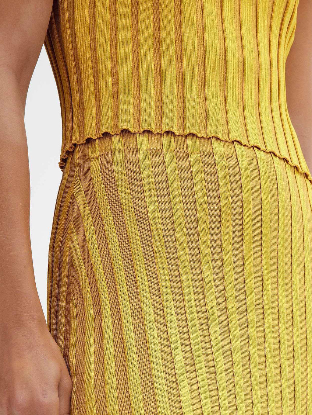 yellow Square Neck Vest Skirt Suit