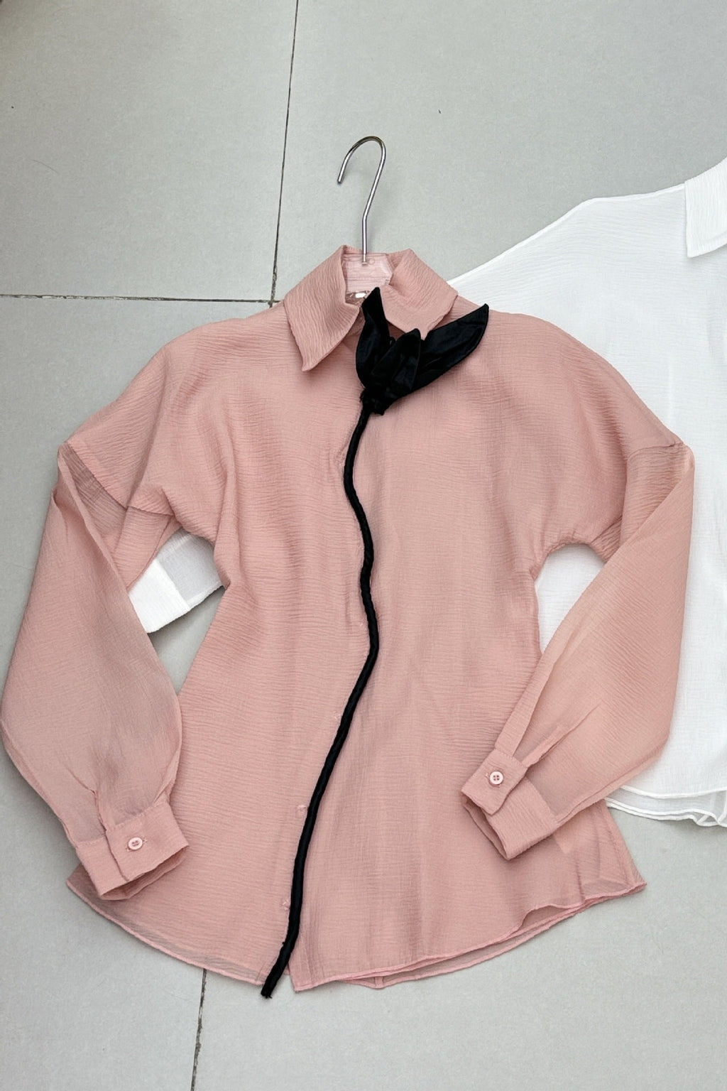Pink Chiffon Mini Dress - Layered Ruffle Trim Shirt Dress