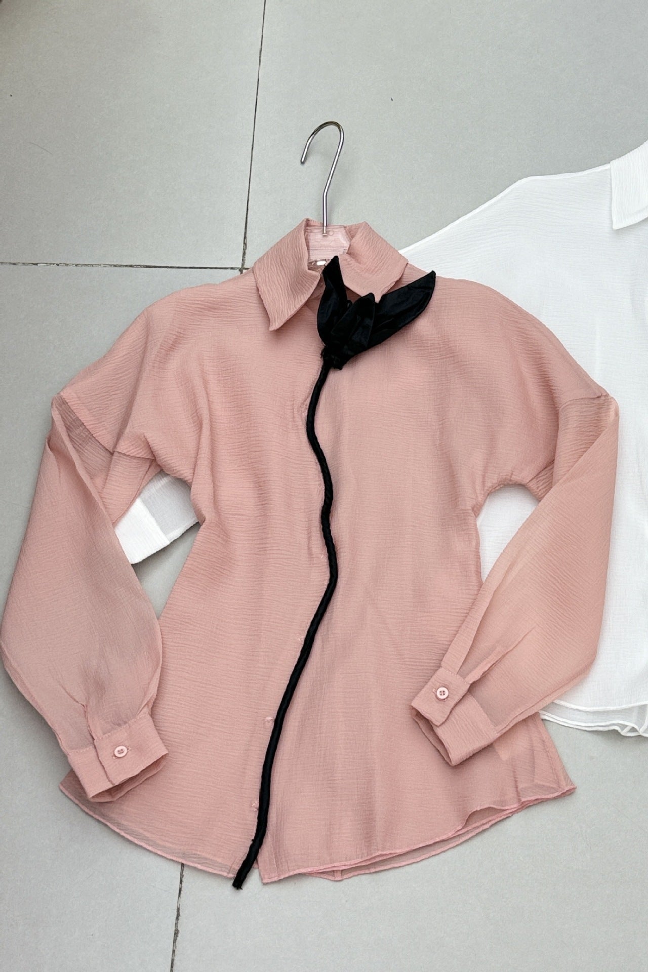 Pink Chiffon Mini Dress - Layered Ruffle Trim Shirt Dress