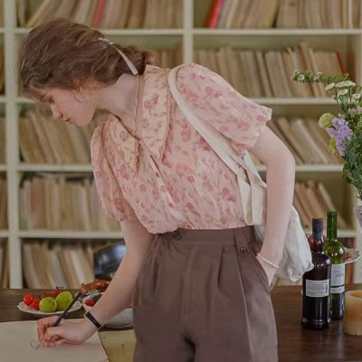 floral embroidery hollowed-out patchwork shirt