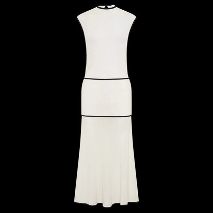 white splicing contrast cut-through knitted dress