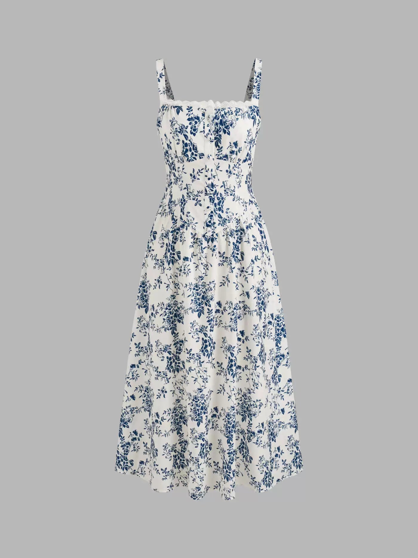 blue floral square neck vest dress