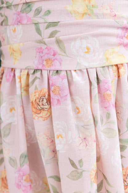 French-style floral color-blocked sundress