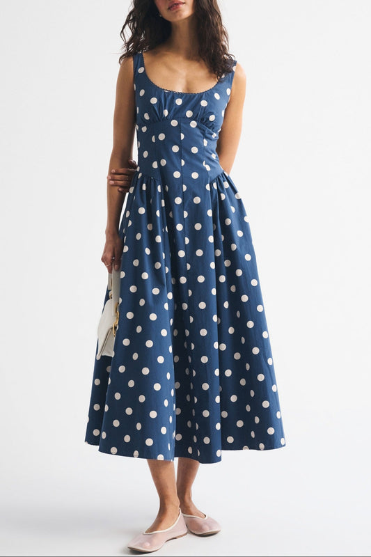 blue wave point slim large pendulum slip dress