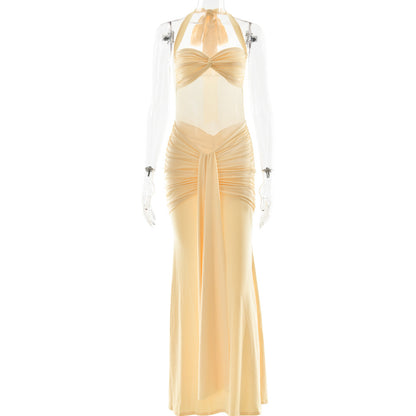 yellow backpack pleated hip dress