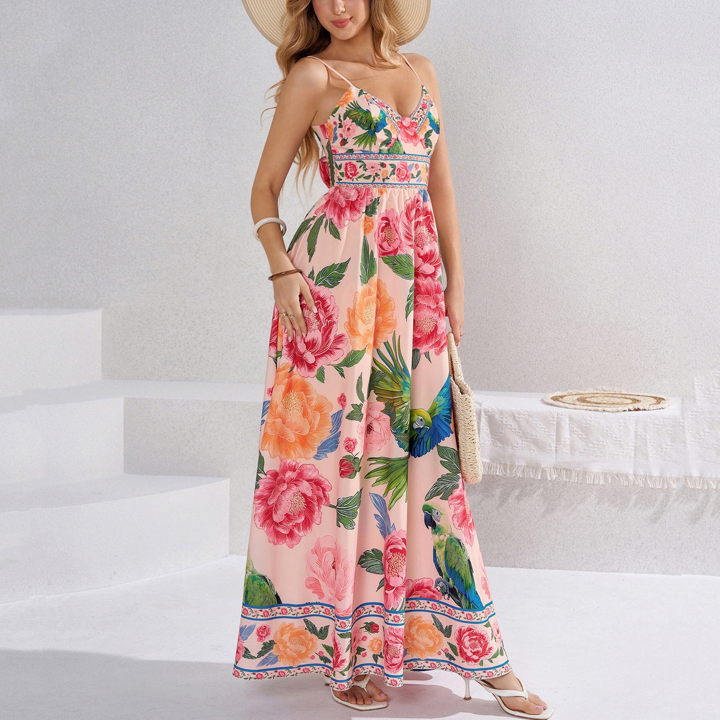 printed slip backless tie-up dress