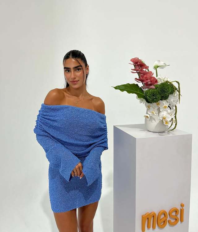 Knitted openwork one-line see-through openwork mini dress