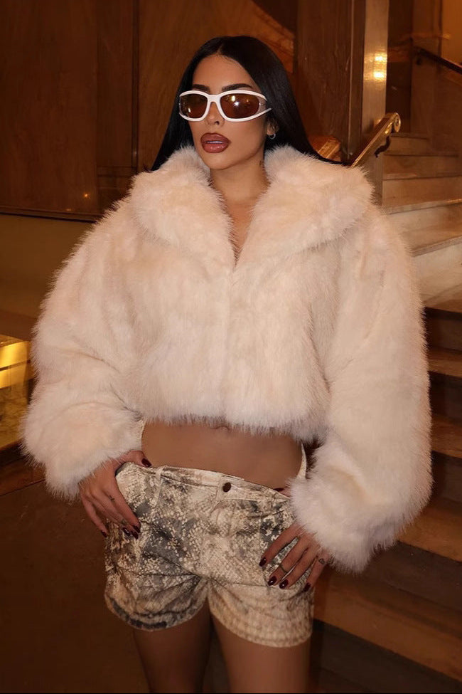 loose lapel fur plus size imitation fox fur coat