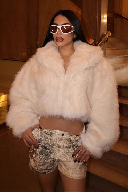 loose lapel fur plus size imitation fox fur coat