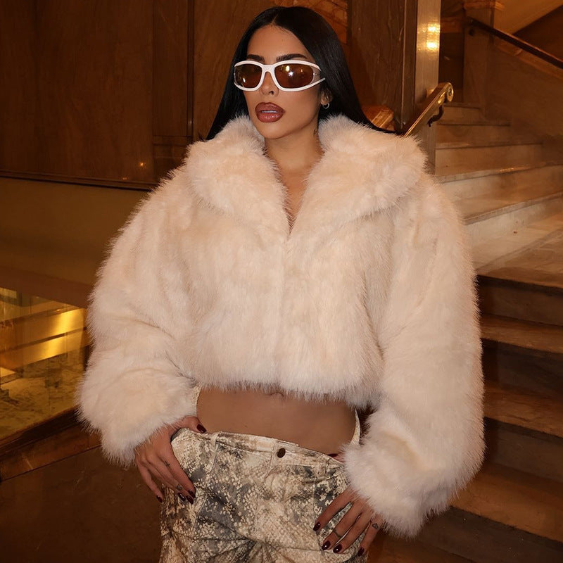 loose lapel fur plus size imitation fox fur coat