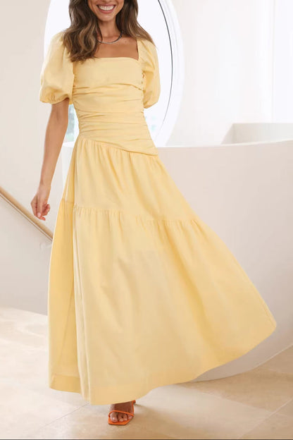 yellow puff sleeve maxi dress